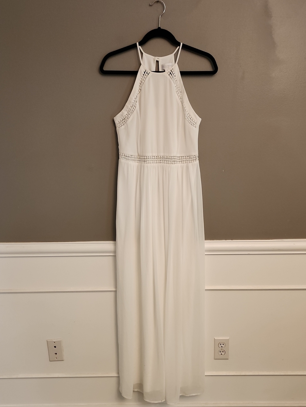 Bisou Bisou White Halter Dress with Crochet Detail
